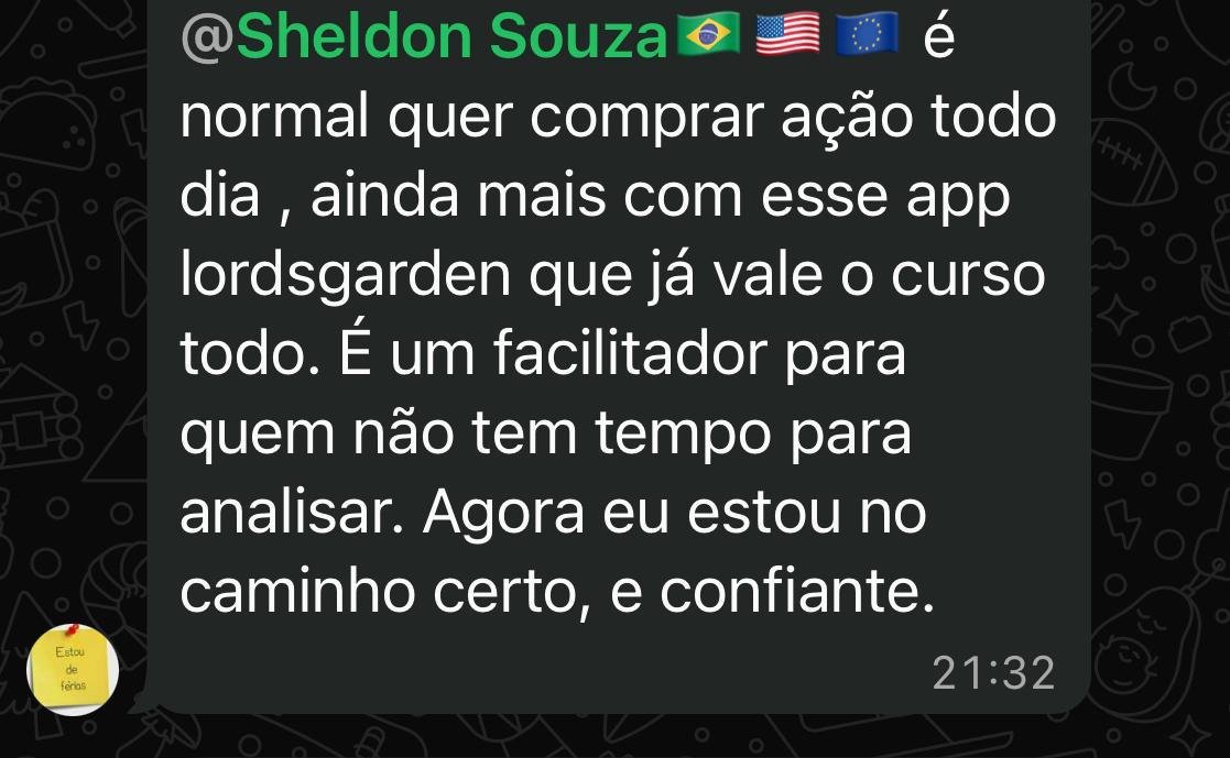Depoimento de aluno Lord's Garden no WhatsApp