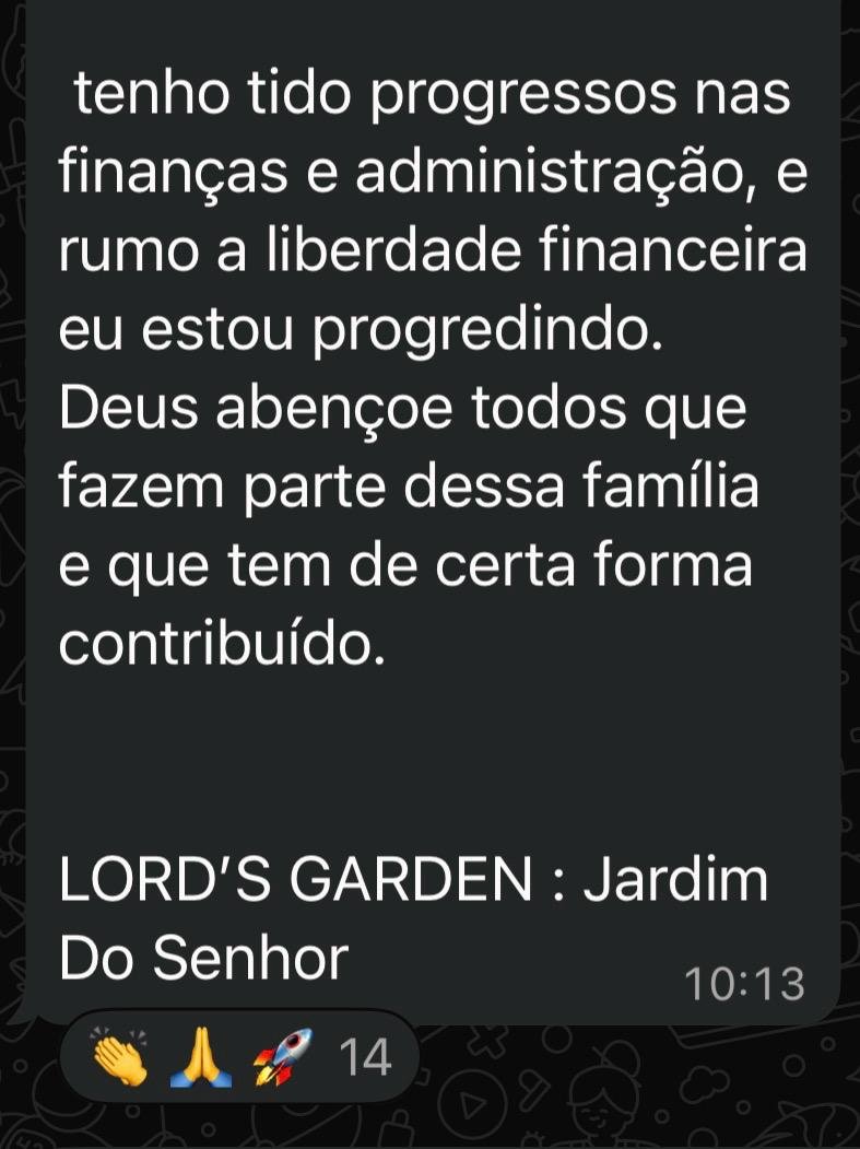 Depoimento de aluno Lord's Garden no WhatsApp