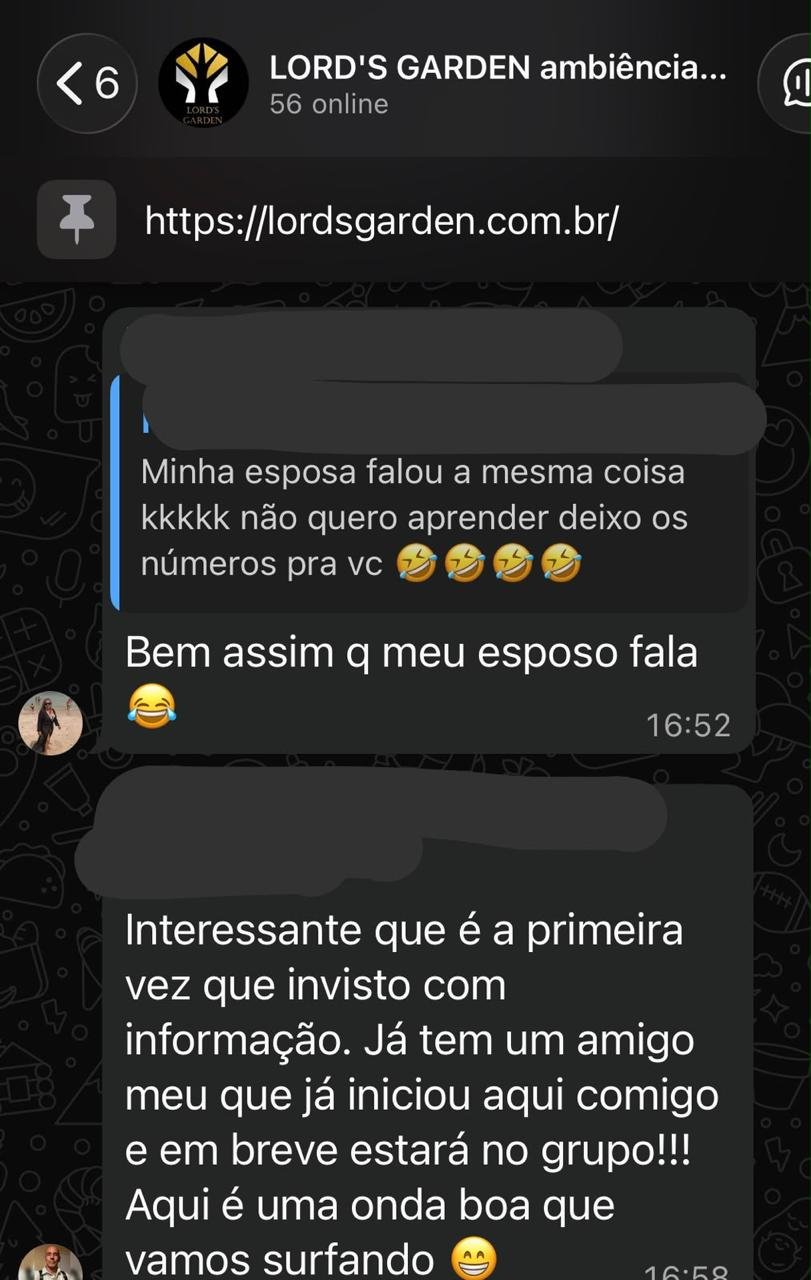 Depoimento de aluno Lord's Garden no WhatsApp